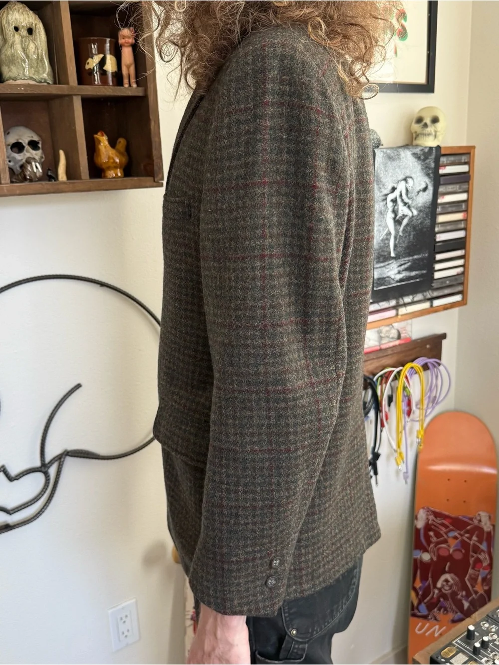 Vintage 50s 60s Tweed Wool Lined Houndstooth Plaid Blazer ~ Size M / 40R